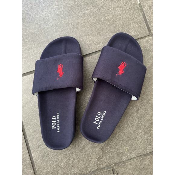 Polo Ralph Lauren Men's Hendrick Slide Slip On Sandals Slipper Navy Blue Size 10